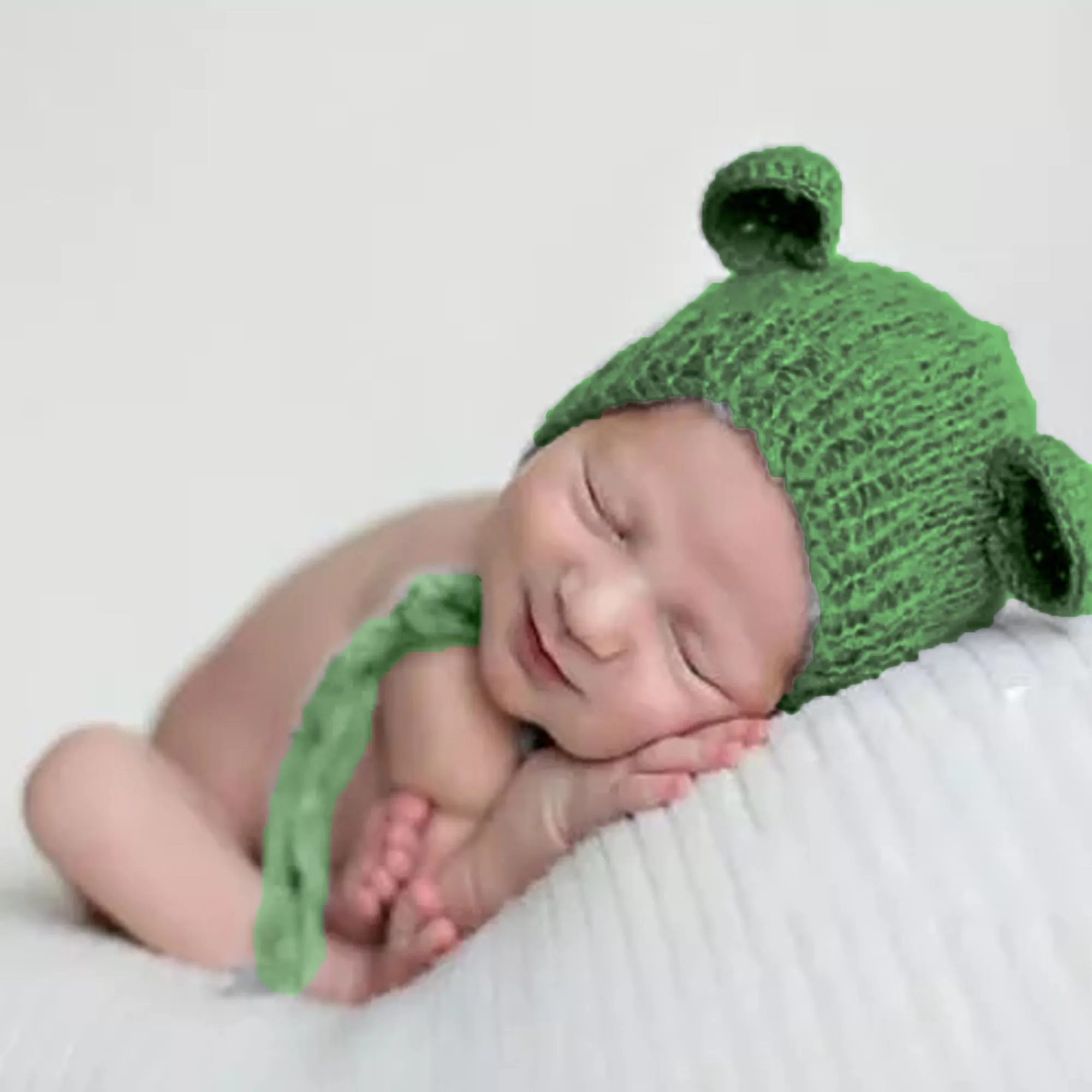 Babymoon Knitted Mohair Baby Hat Cap | Baby Photoshoot Props | 0-3 Months | Green