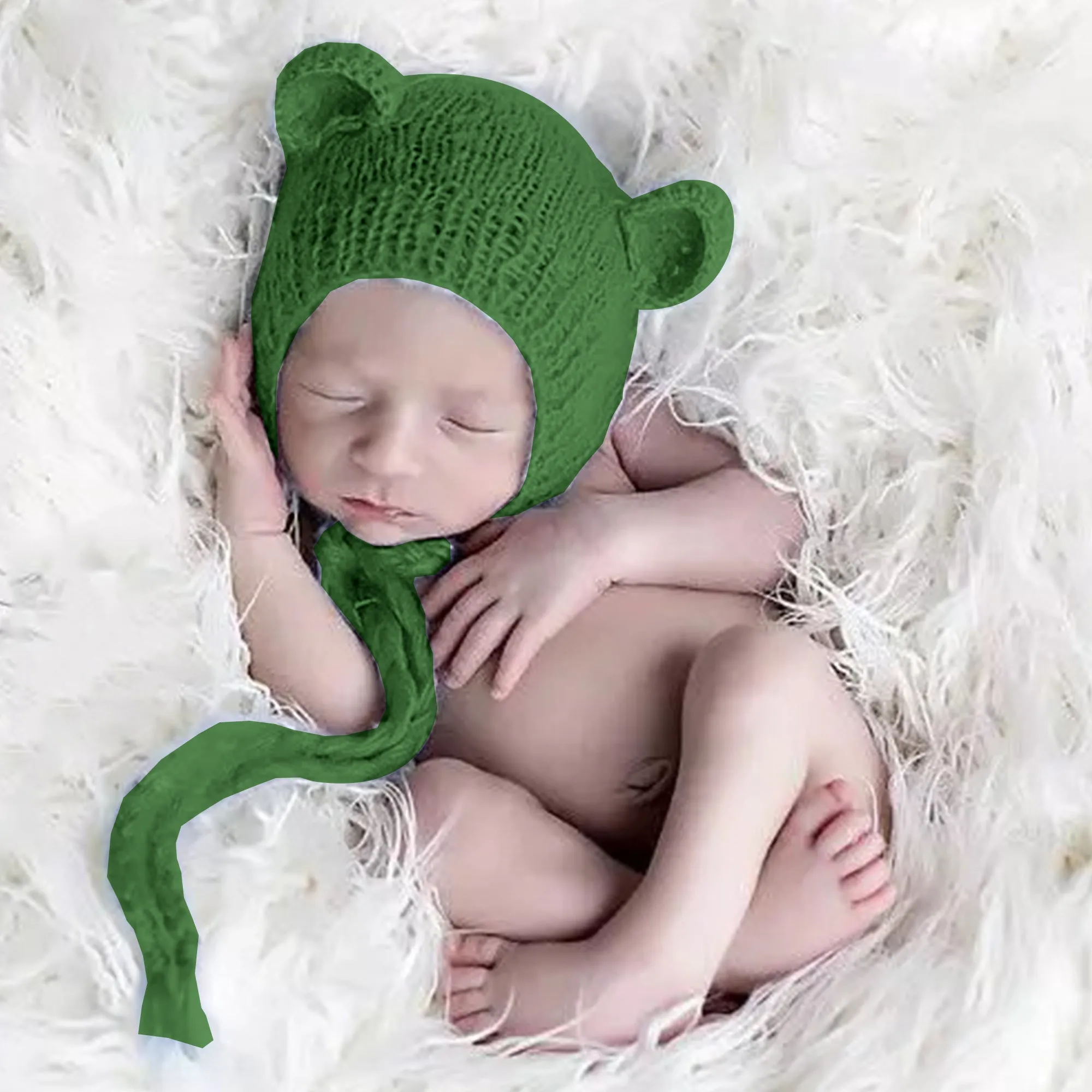 Babymoon Knitted Mohair Baby Hat Cap | Baby Photoshoot Props | 0-3 Months | Green