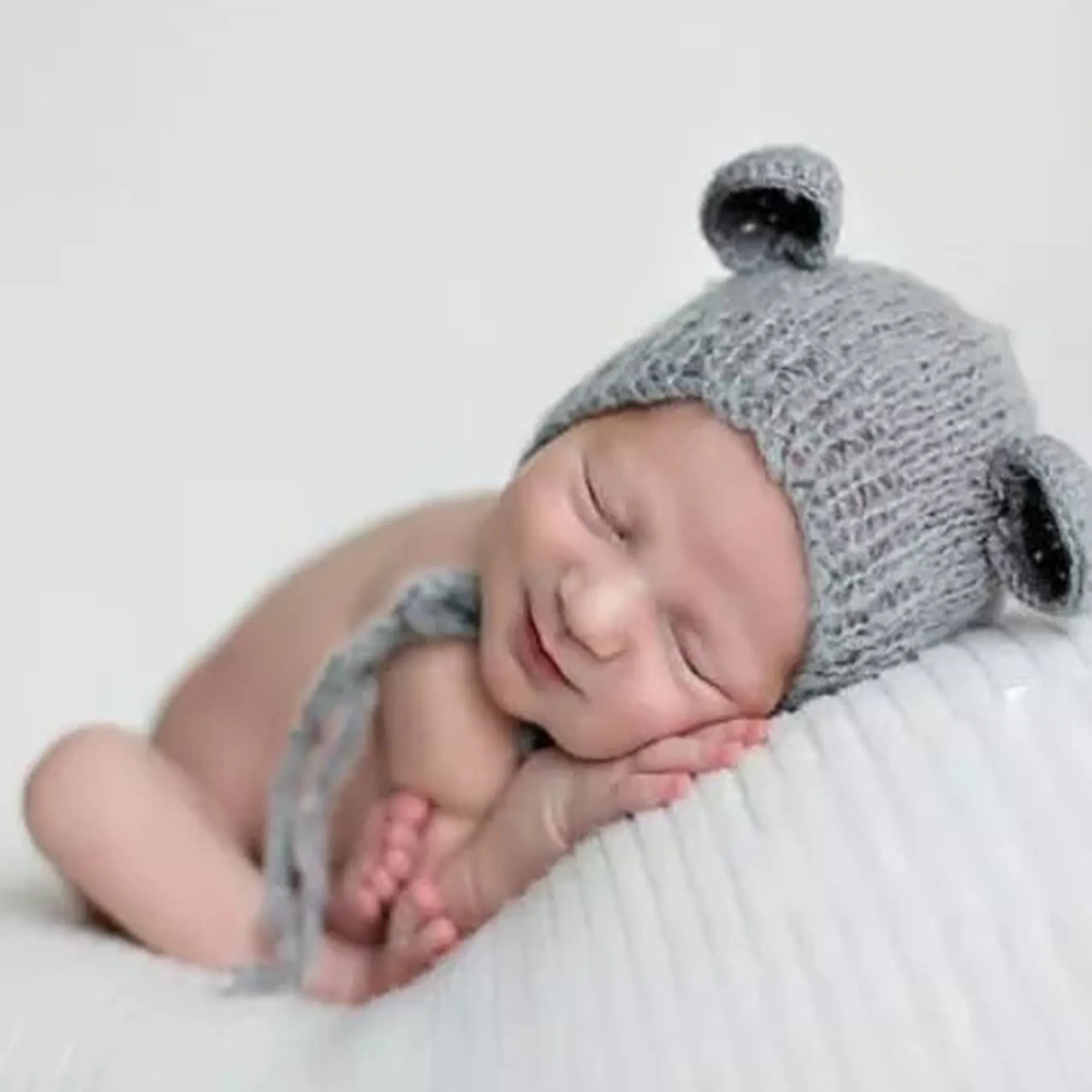 Babymoon Knitted Mohair Baby Hat Cap | Baby Photoshoot Props | 0-3 Months | Grey