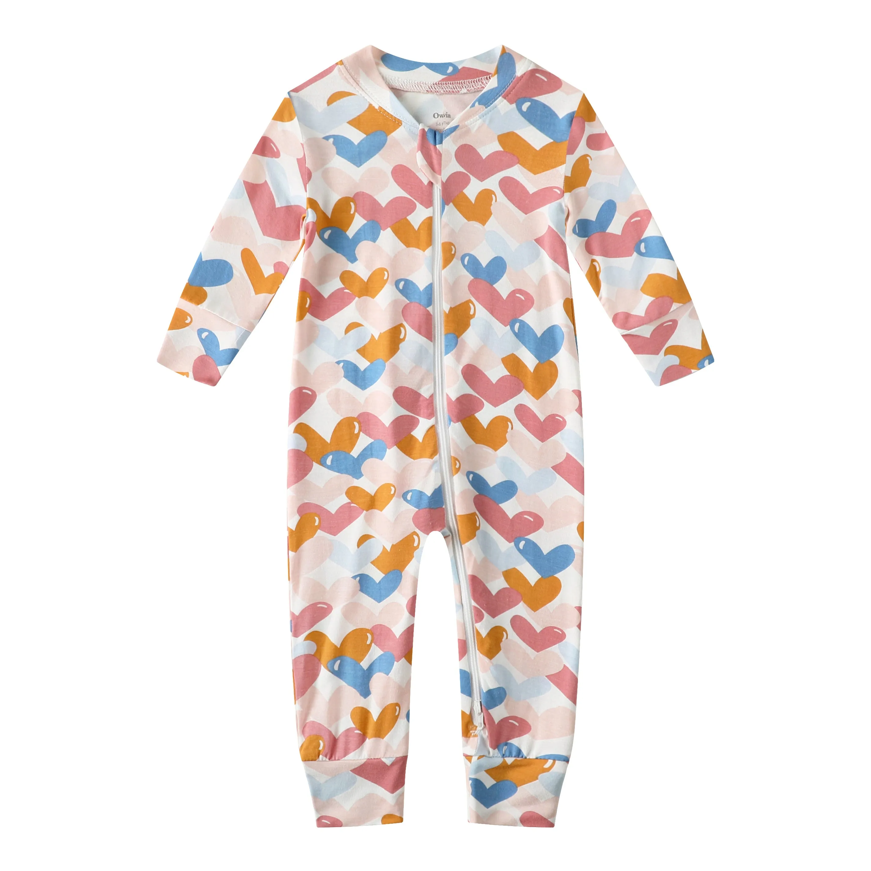 Bamboo Long Sleeve Zip Footless Baby Pajamas - Colorful Heart