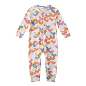 Bamboo Long Sleeve Zip Footless Baby Pajamas - Colorful Heart