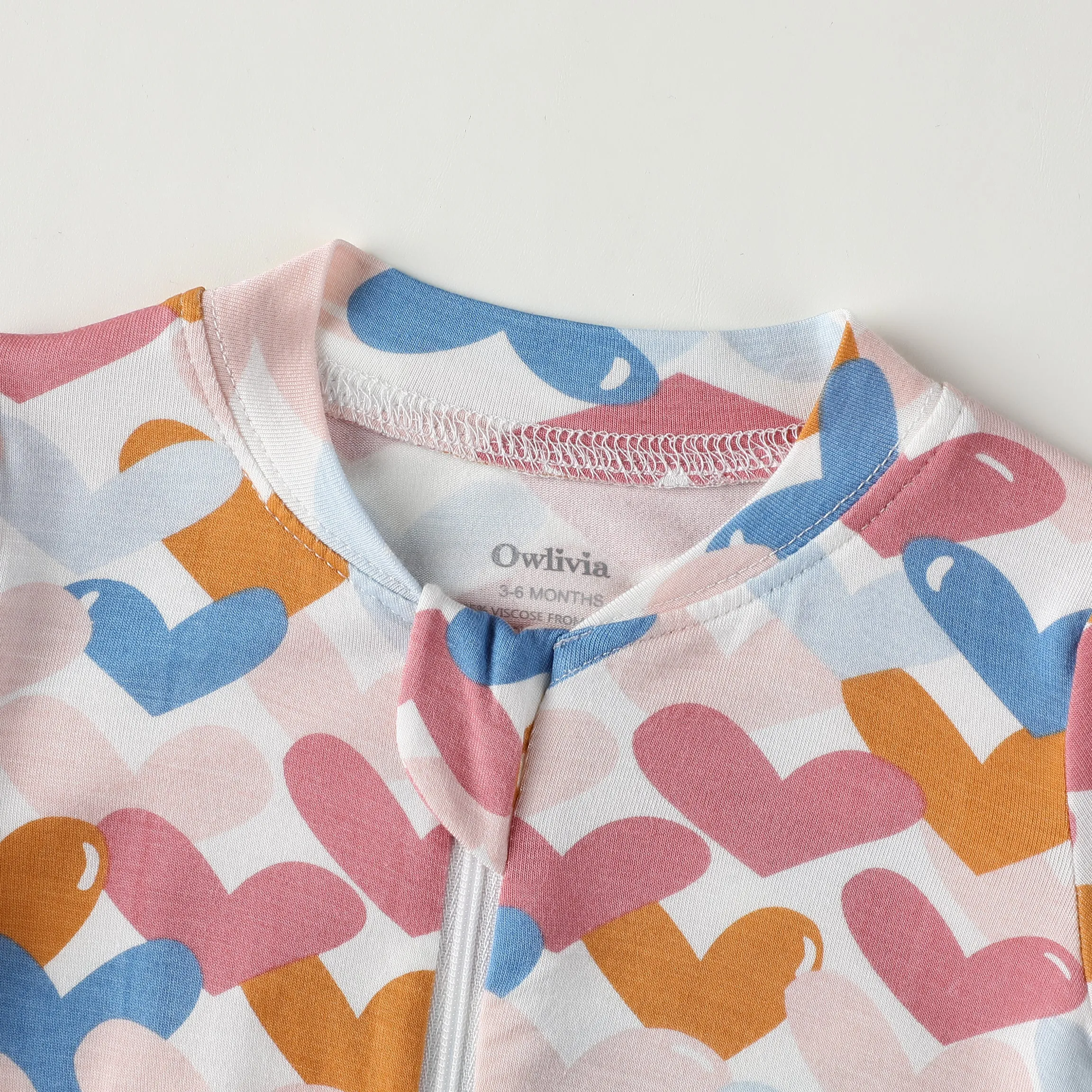 Bamboo Long Sleeve Zip Footless Baby Pajamas - Colorful Heart