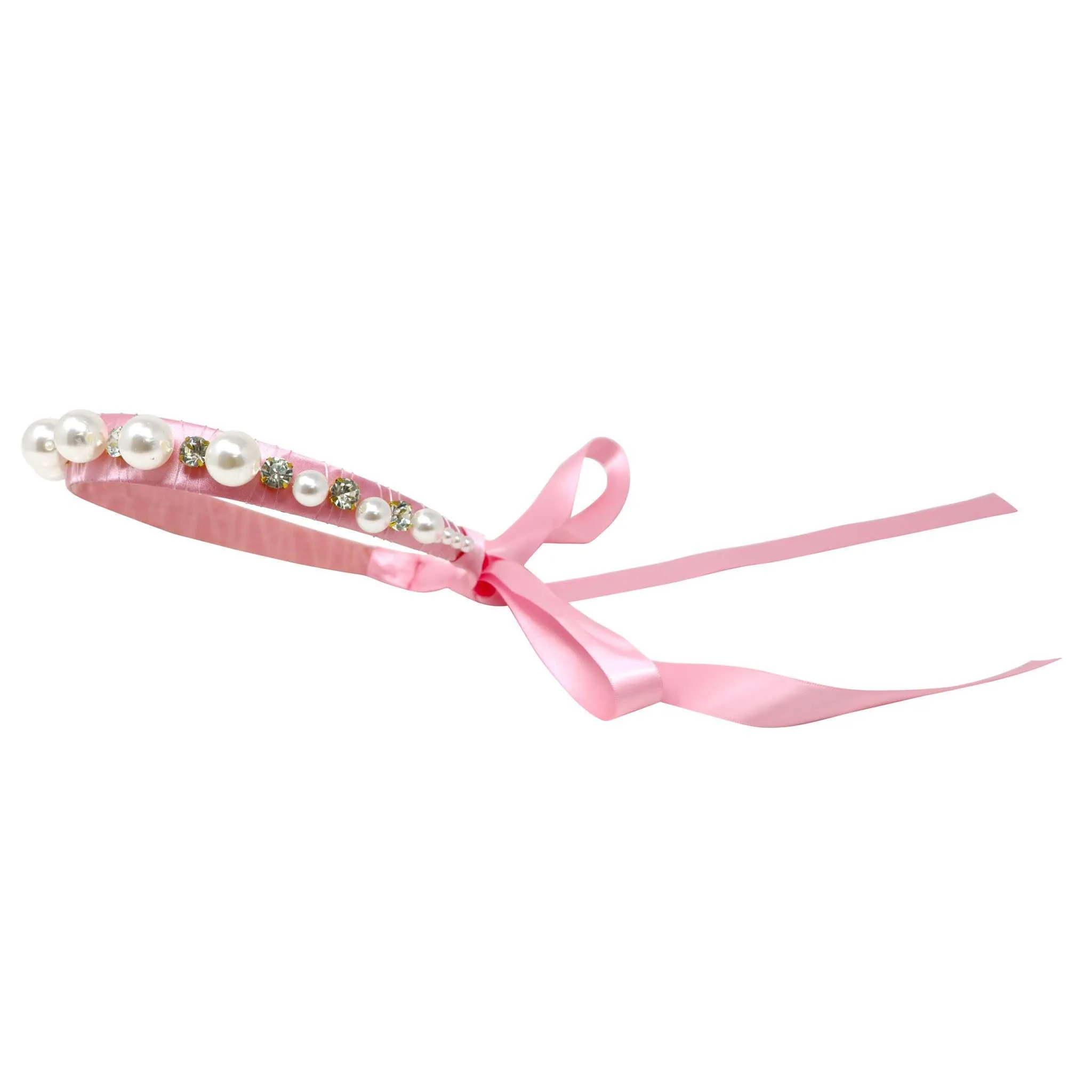 Claris Jewelled Pearl Headband with Ribbon Ties