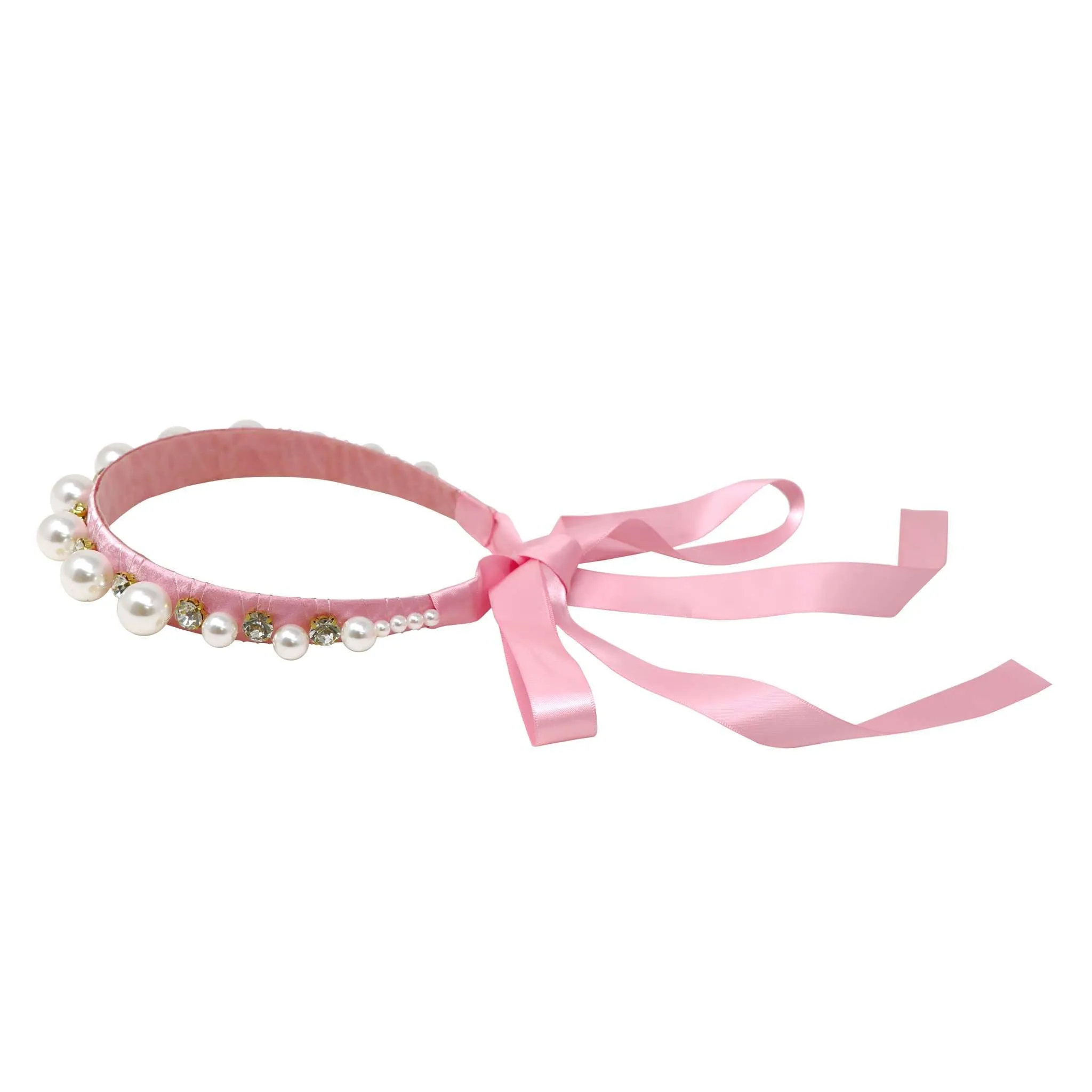 Claris Jewelled Pearl Headband with Ribbon Ties