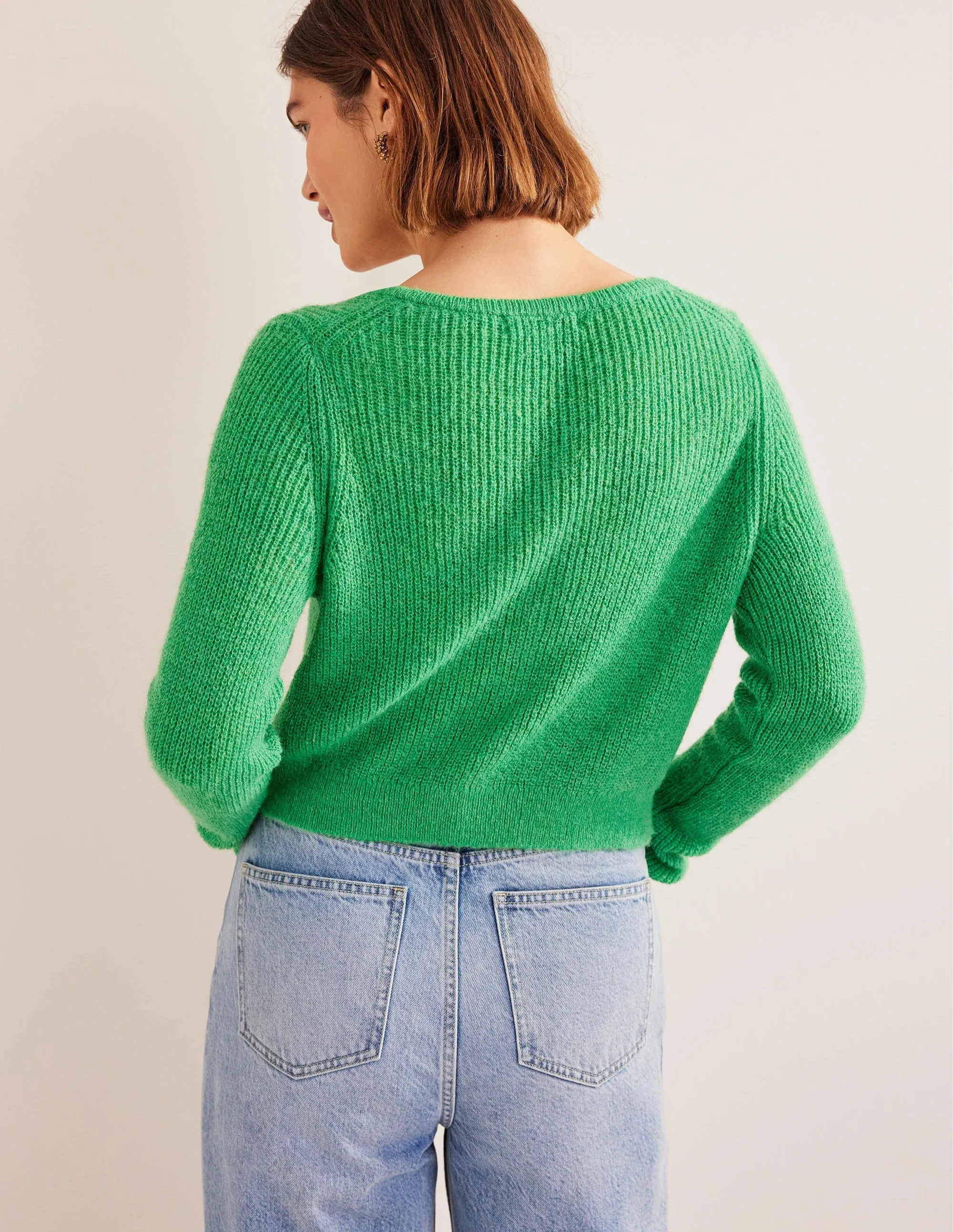 Cropped Fluffy Cardigan-Bright Green