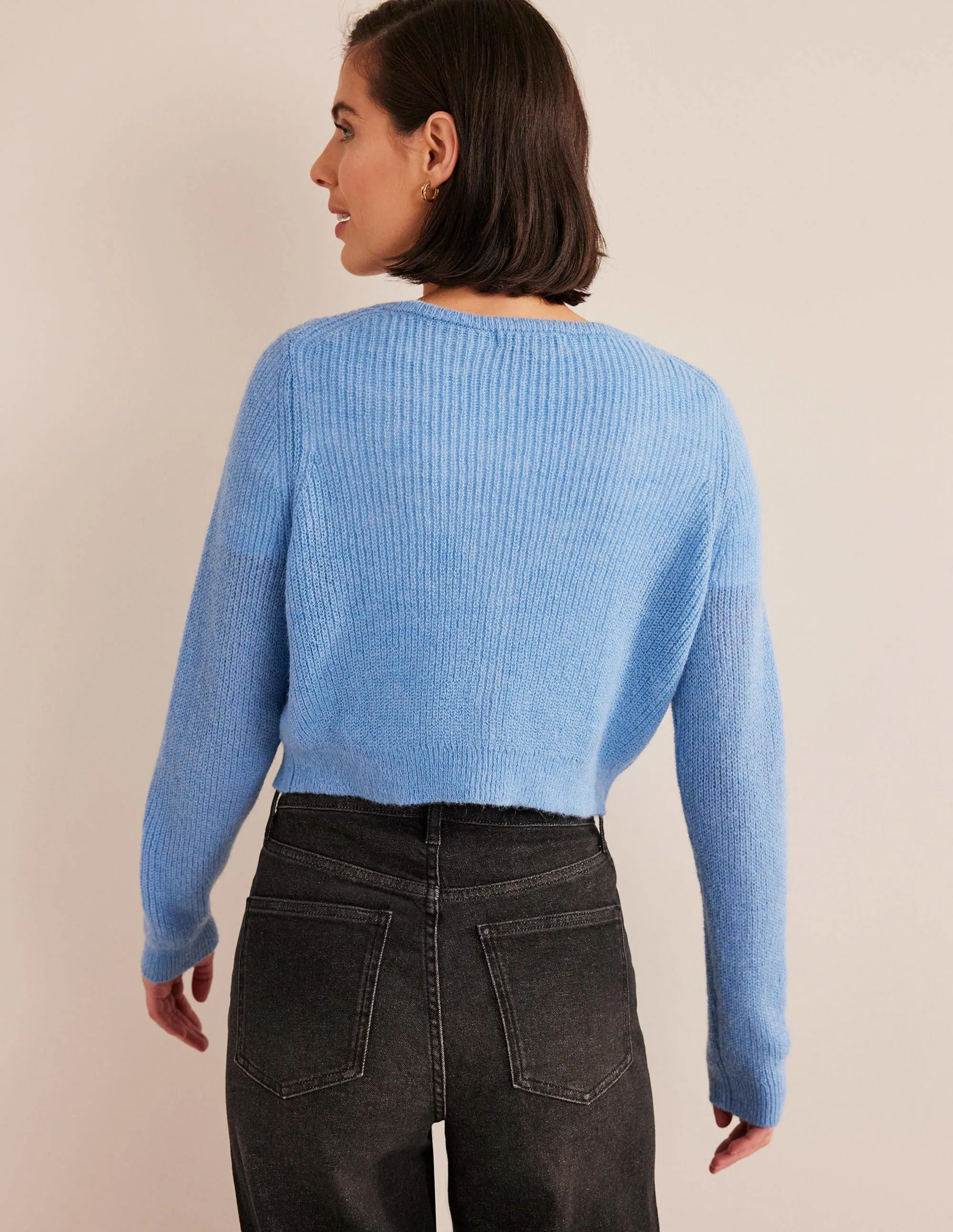 Cropped Fluffy Cardigan-Linseed