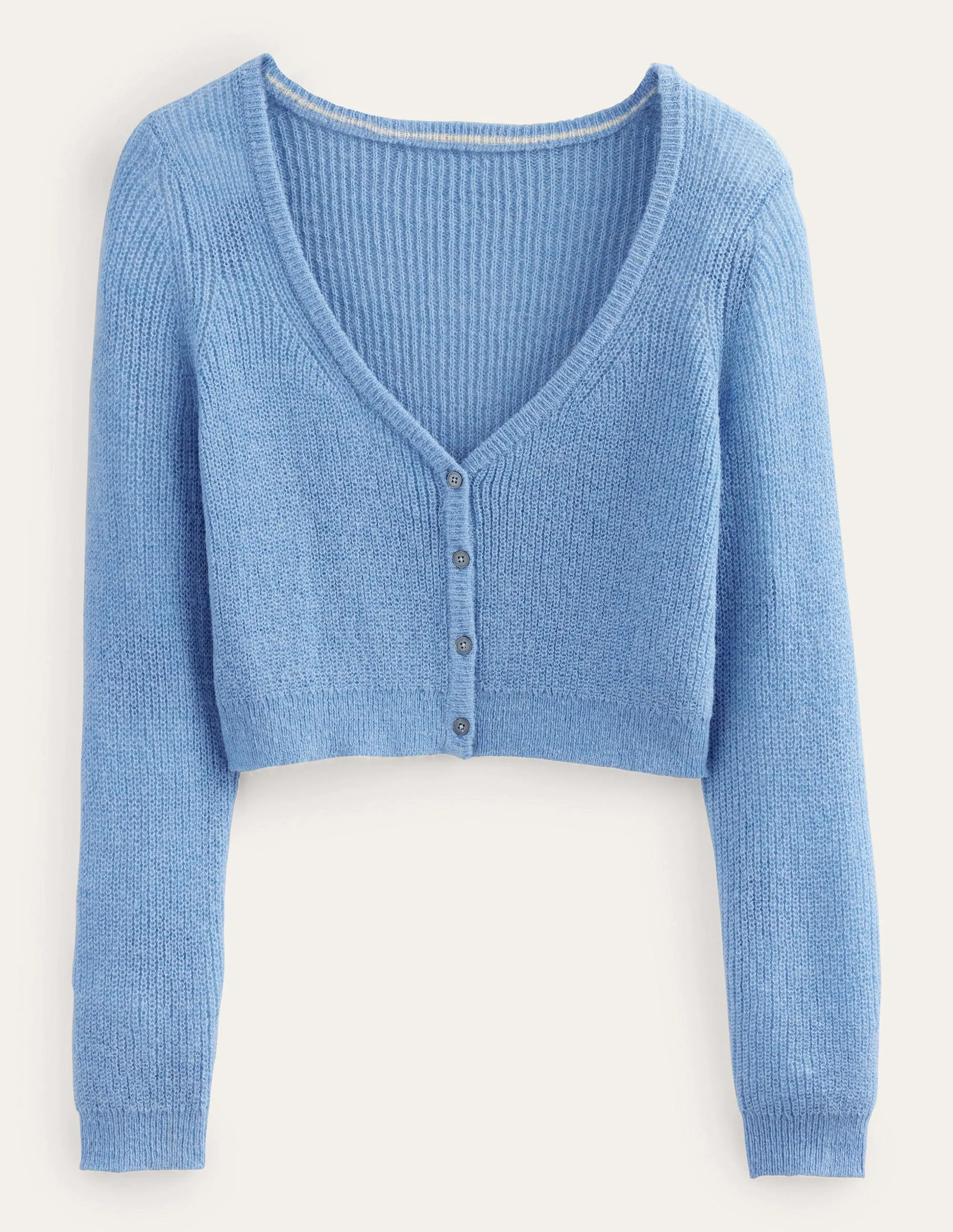 Cropped Fluffy Cardigan-Linseed