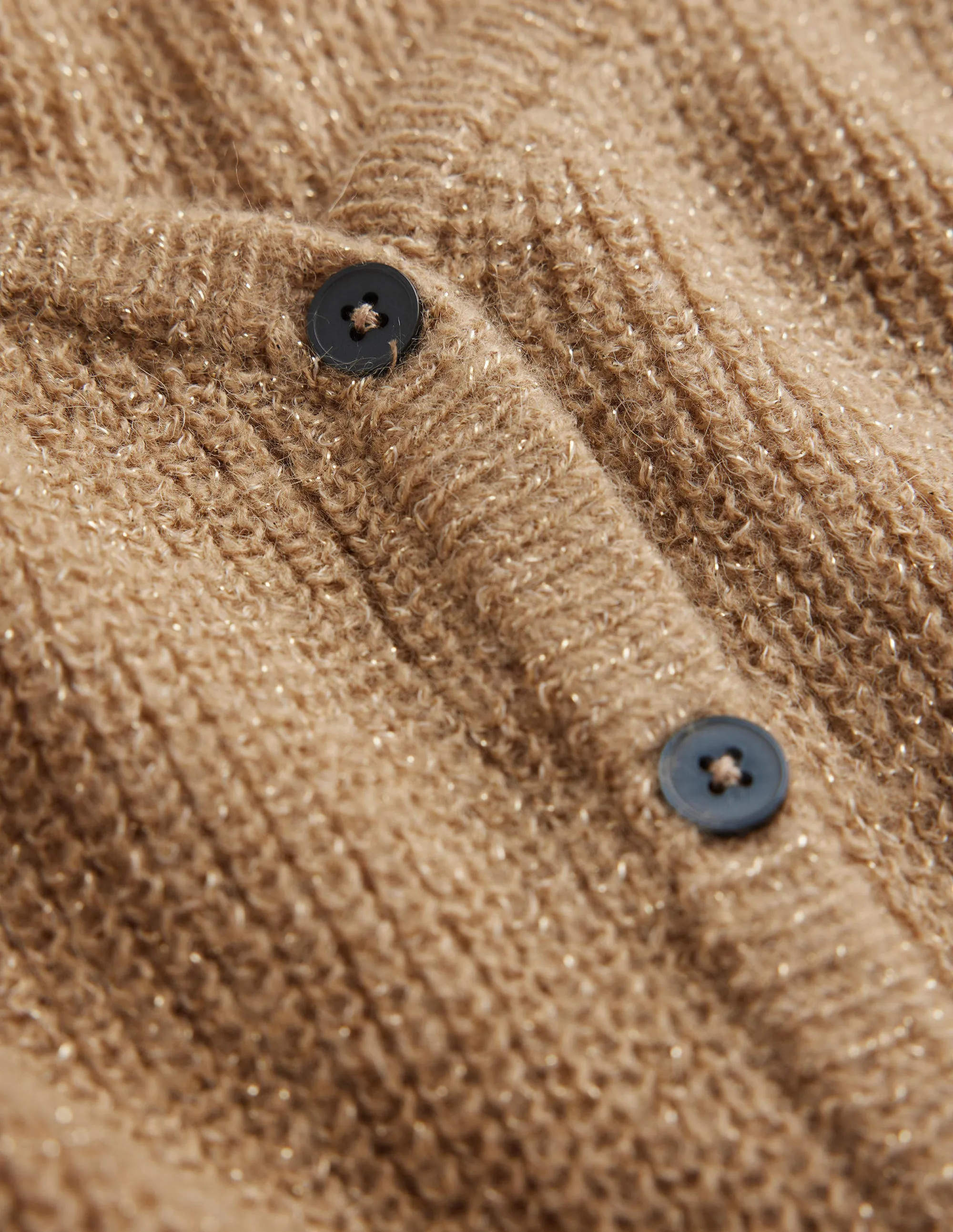 Cropped Fluffy Cardigan-Sparkle Camel Melange
