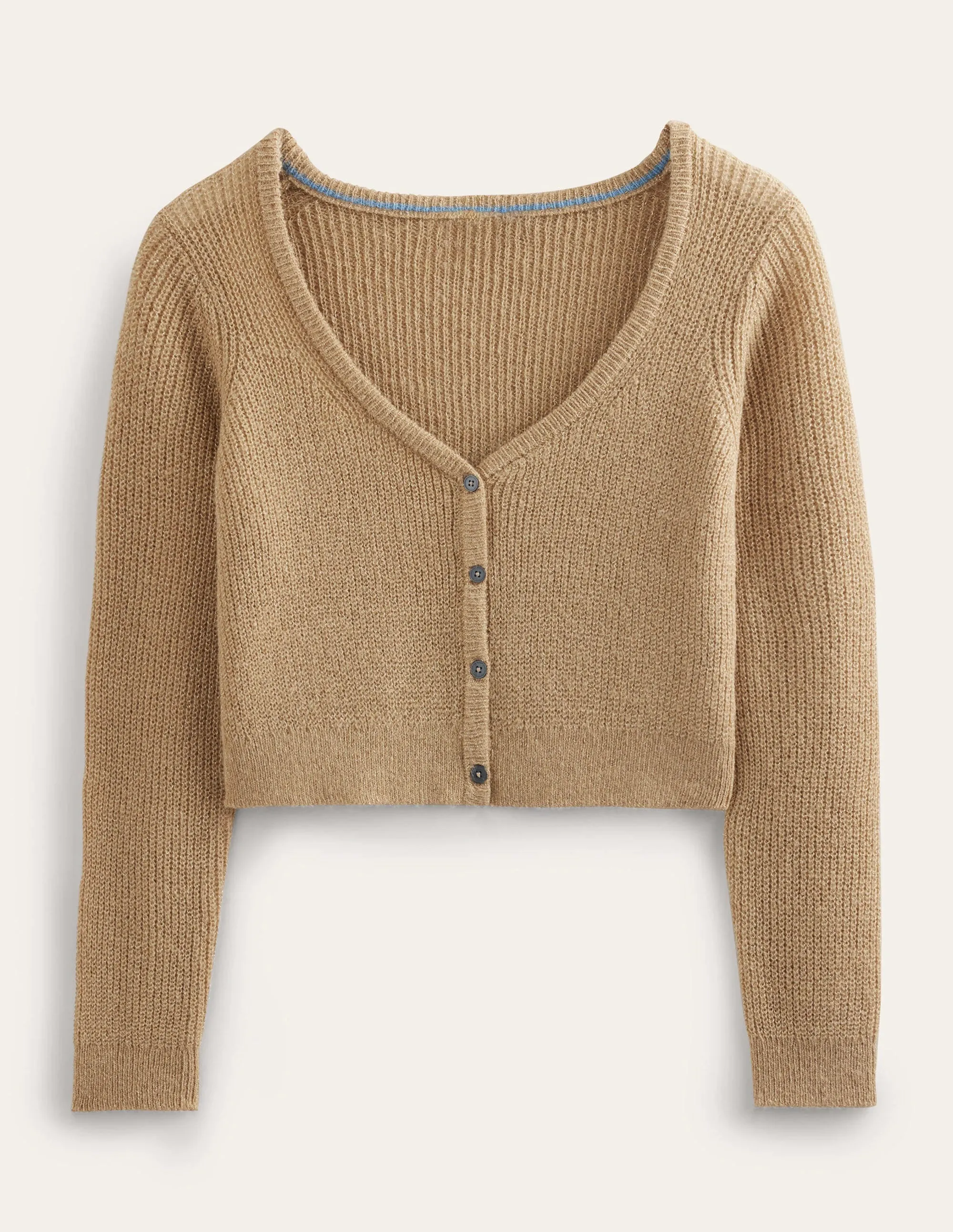Cropped Fluffy Cardigan-Sparkle Camel Melange