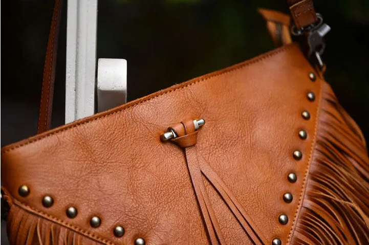 Ladies Western Leather Fringe Purse Brown Shoulder Bag