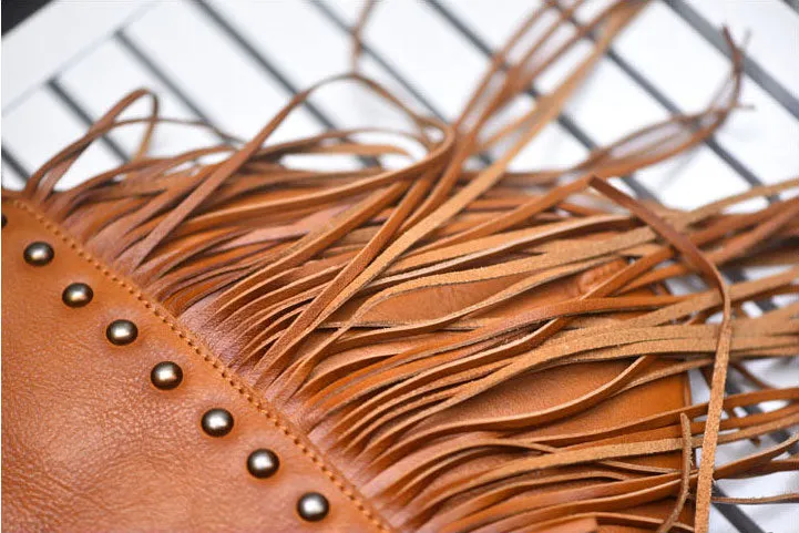 Ladies Western Leather Fringe Purse Brown Shoulder Bag