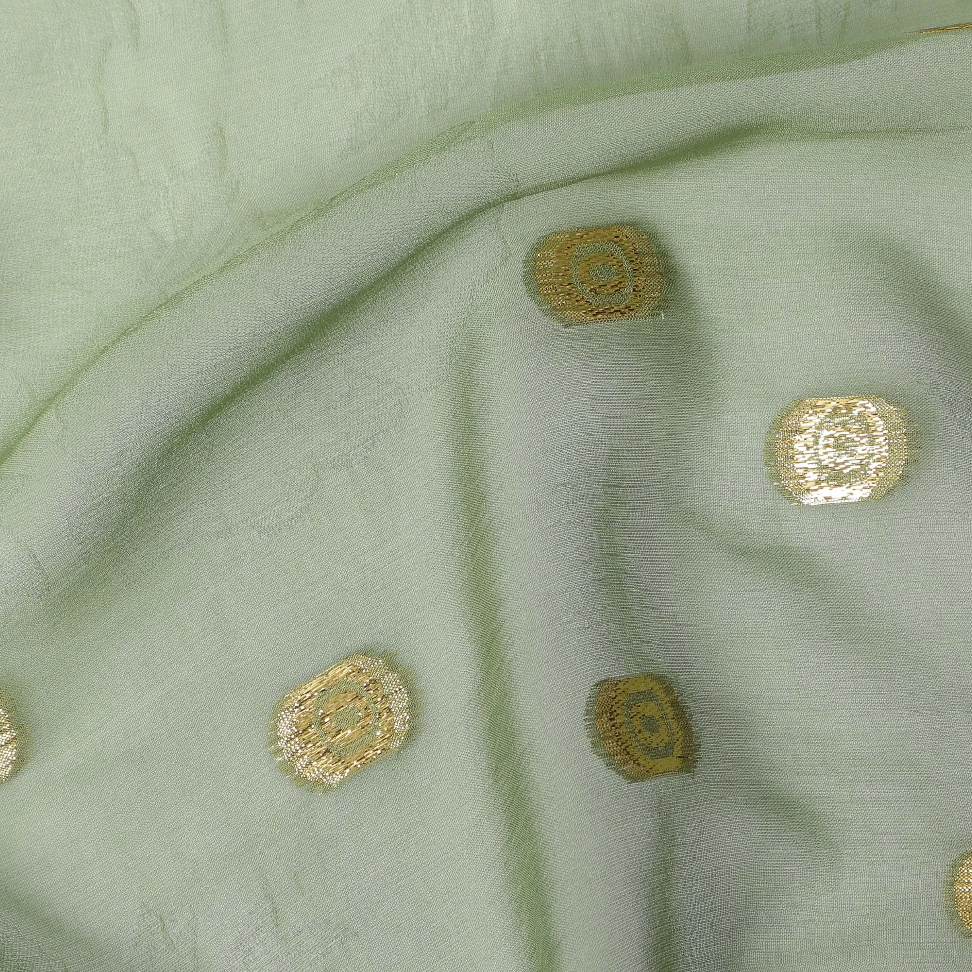 Sage Green Silk Chiffon Fabric with Metallic Lurex, 110 cm Width, Ombre Design, Made in South Korea-D21148