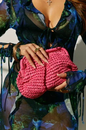 Sea You Soon Woven Straw Crossbody Handbag - Fuchsia