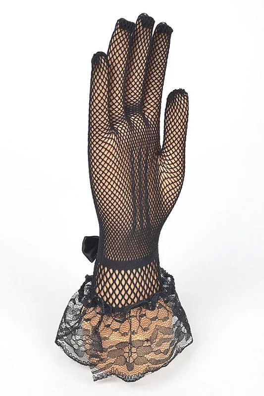 TEEK - Fishnet Ribbon Lace Ruffle Gloves