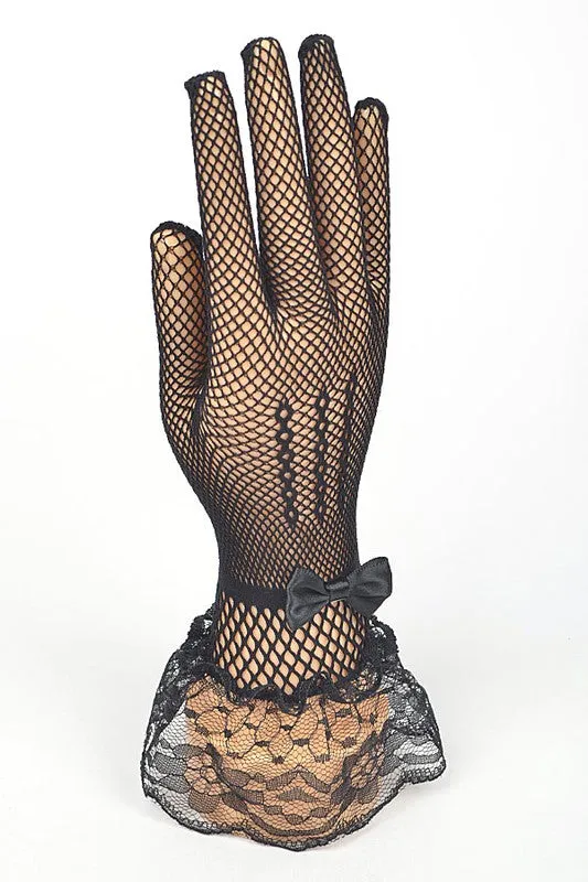 TEEK - Fishnet Ribbon Lace Ruffle Gloves