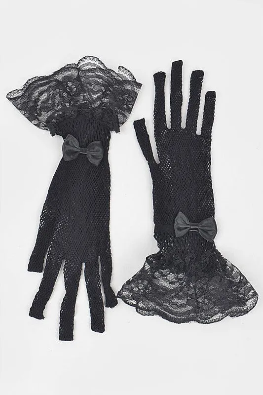 TEEK - Fishnet Ribbon Lace Ruffle Gloves