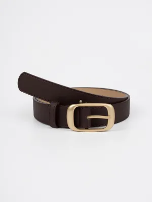 Vegan PU Leather Belt - Auxerre - Classic Rectangular Buckle - Gold / Coffee - 103cm