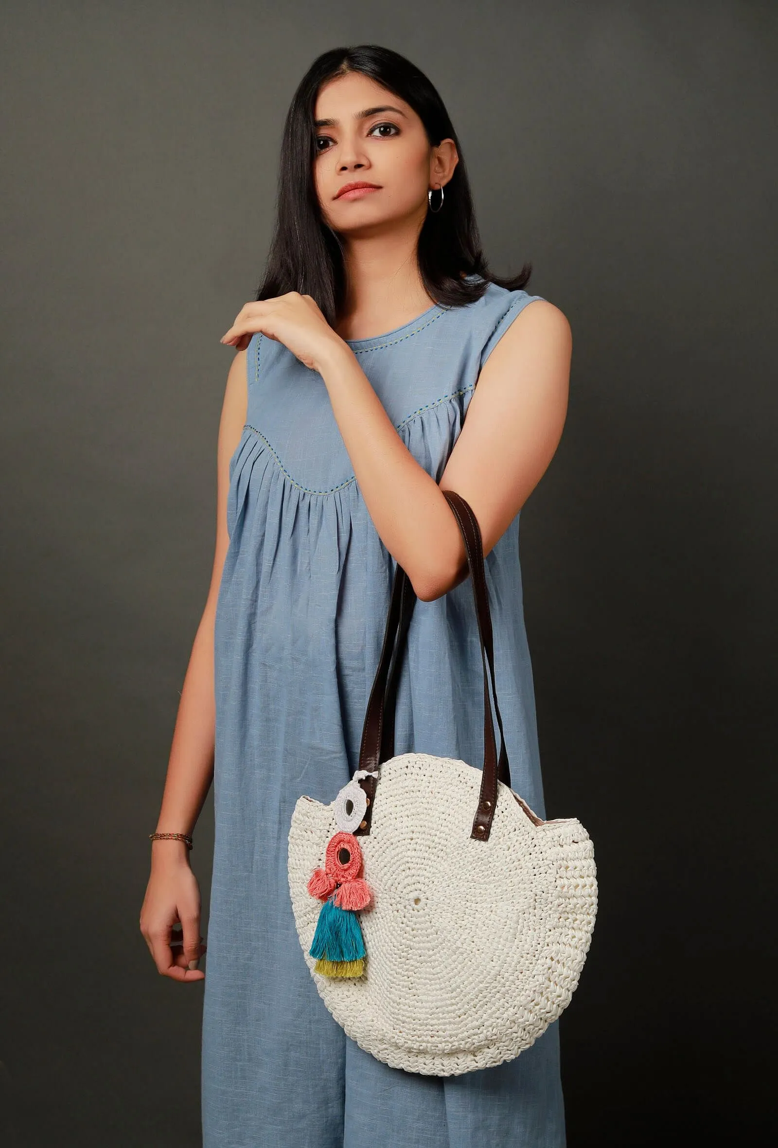White Raffia Crochet Bag