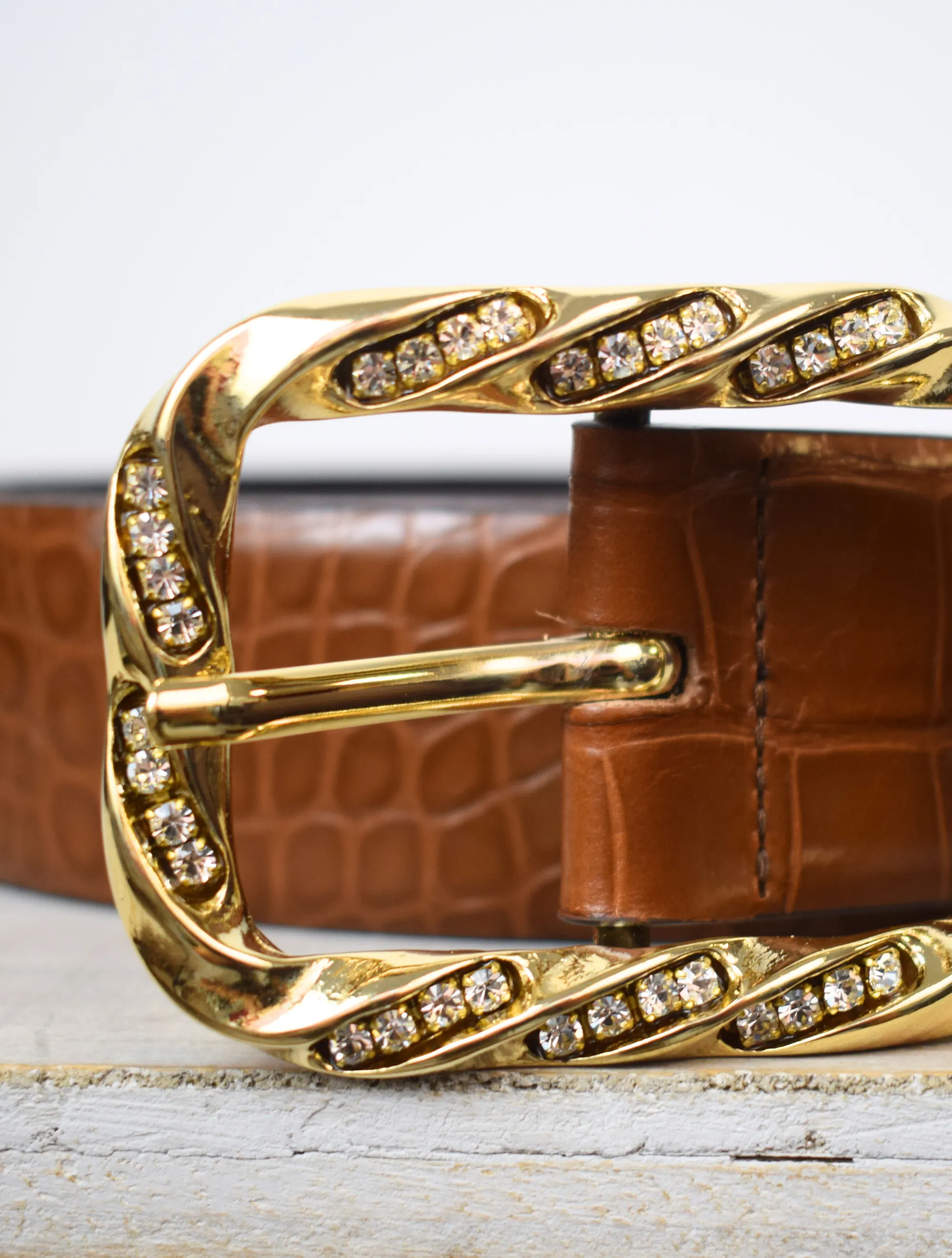 Wide Croc Belt Tan/Gold