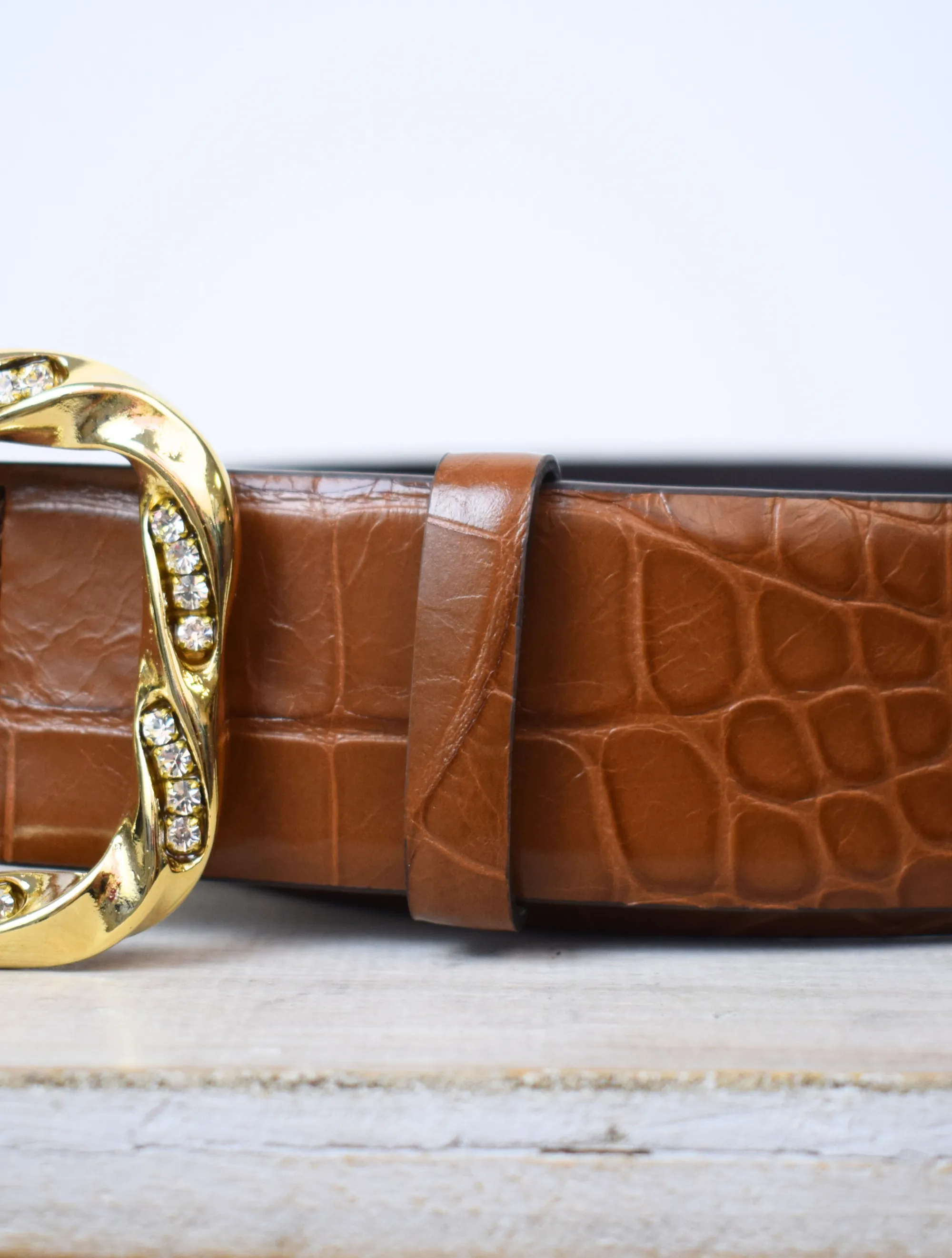 Wide Croc Belt Tan/Gold