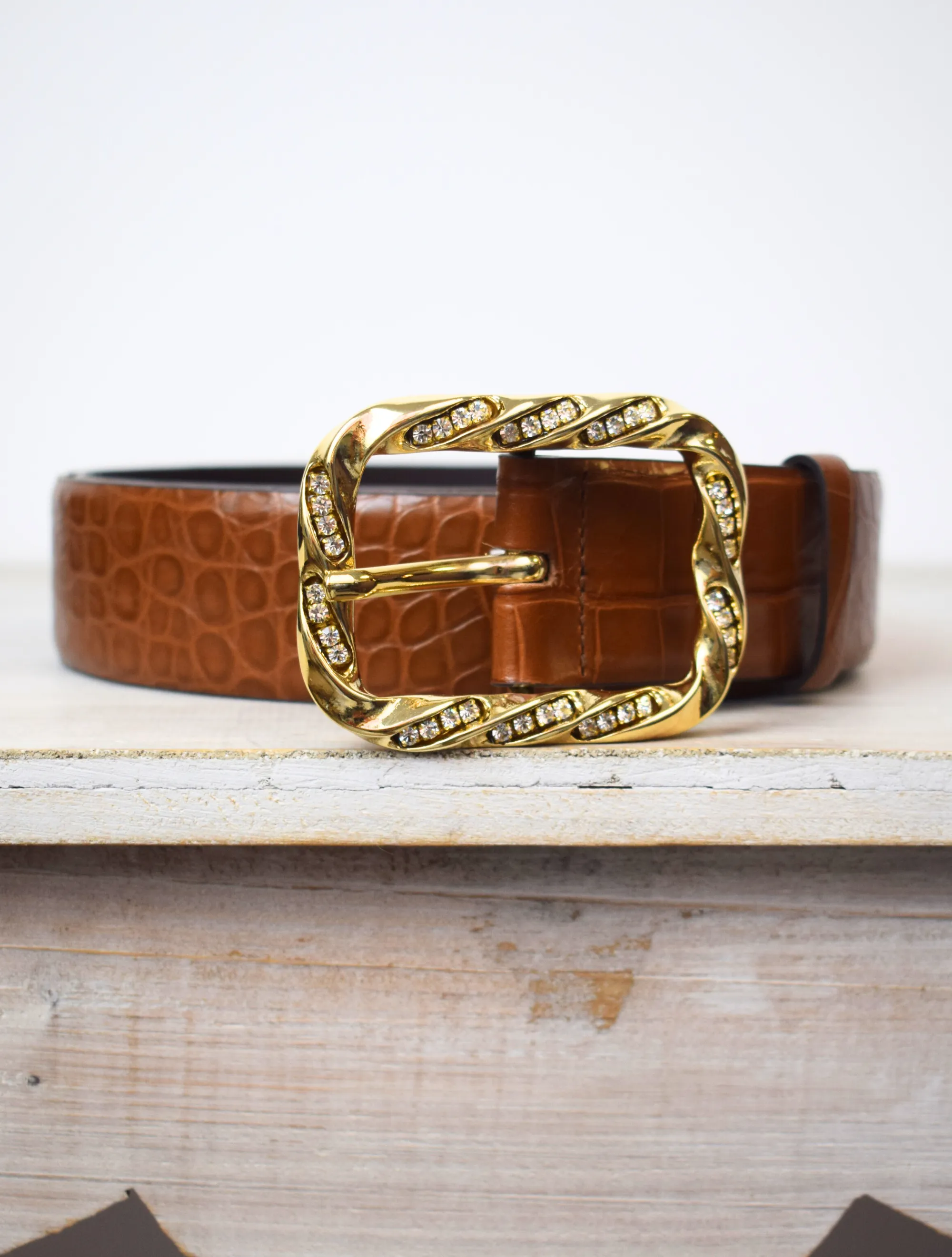 Wide Croc Belt Tan/Gold
